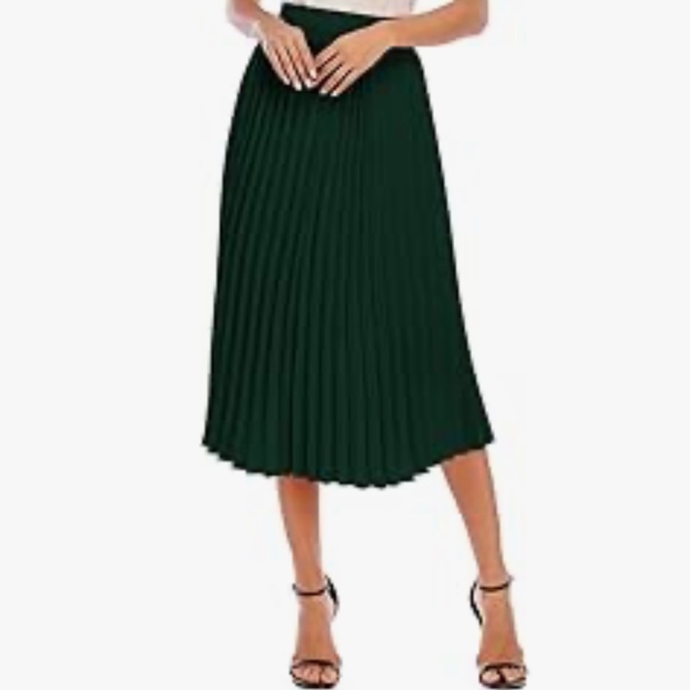Source Unknown Forest Green Pleated Midi Skirt